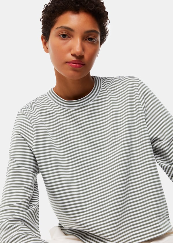 Khaki Stripe Crop Long Sleeve Tee